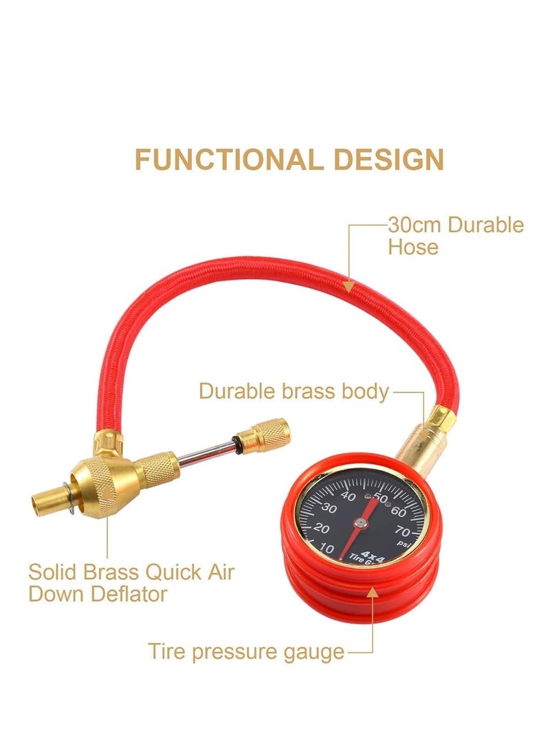 Heavy Duty Tire Deflator with Pressure Gauge Quick Air Down Tool Brass Body 4x4 Off Road Tire Pressure Release Valve Tool with 30cm Hose Accurate PSI Meter for Car SUV Truck Bike Universal Valve Compatible Portable Kit Storage Case Included XL - Image 4