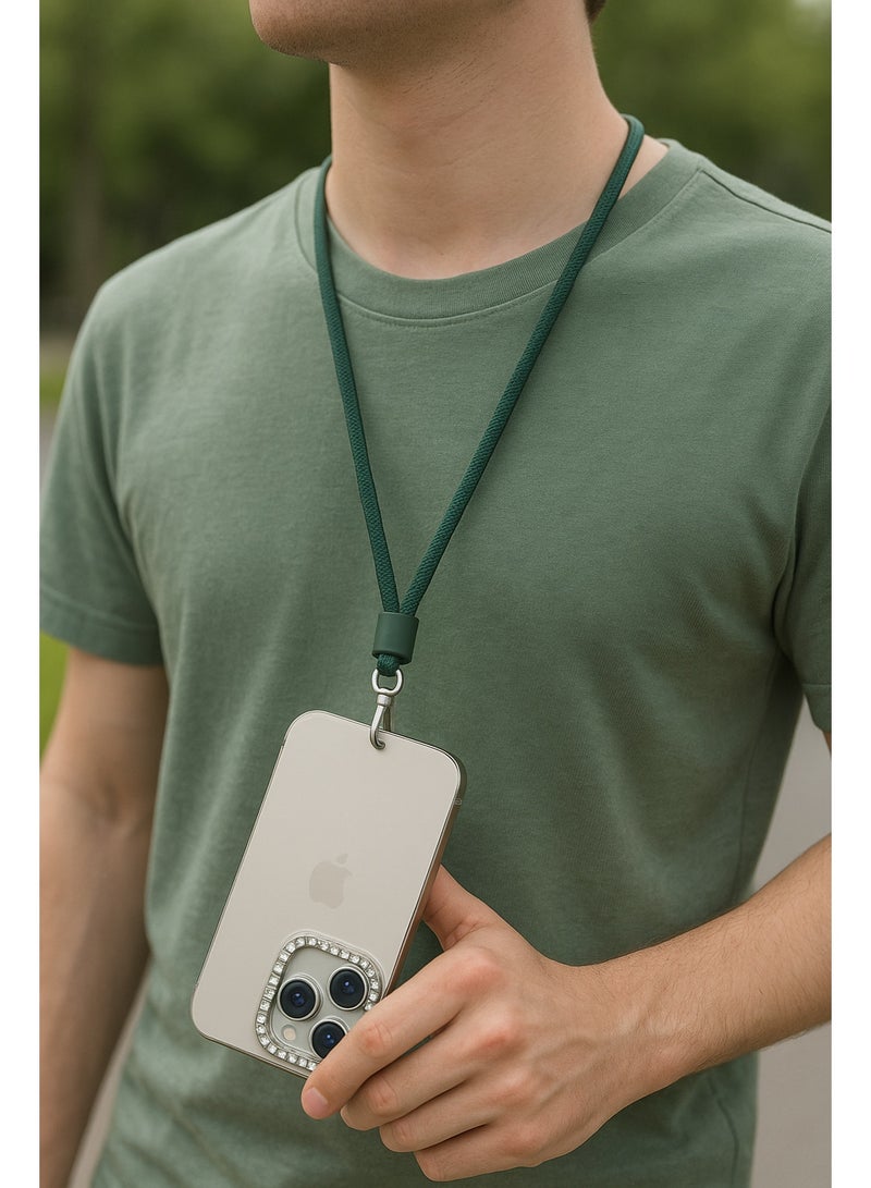 حبل تعليق للموبايل بخامة قوية – ستراب رقبة قابل للتعديل مع قطعة تثبيت لأي جراب – لون أخضر غامق - Image 4