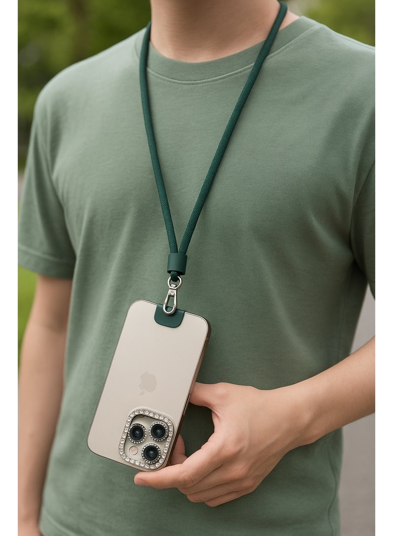 حبل تعليق للموبايل بخامة قوية – ستراب رقبة قابل للتعديل مع قطعة تثبيت لأي جراب – لون أخضر غامق - Image 1