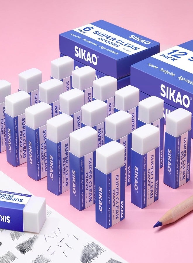 Sikao White Erasers, 6 Pack Block Pencil Erasers – Smudge-Free Latex-Free, Erasers for Kids School Supplies, Clean Erase for Homework, Office & Drawing (Art Use) - Image 5