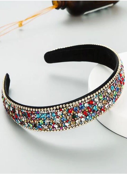 Rhinestone Headband Women Girls Fashion Handmade Headband Colorful Crystal Diamond Bling Headbands Hair Hoops Sparkle Glitter Beaded Jeweled Hairband Hair Accessories