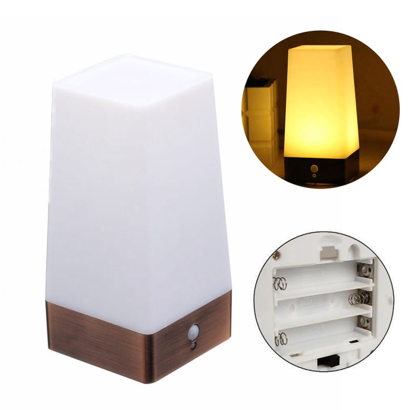 PIR Motion Sensor Light: Square Battery-powered Soft Light Bedside Lamp - Multi-purpose Design Small Table Lamp for Bedroom, Desk, Corridor, Home & Office - Image 4