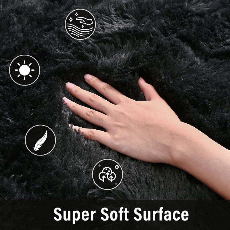 Merelax Soft Area Rug for Livingroom Bedroom, Machine Washable 4x6 Black Rugs Fluffy Shaggy Bedside Rug, Non Slip Indoor Carpet for Nursery Kids Room Home Decor Aesthetic - Image 4