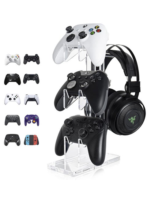 Universal 3 Tier Controller Stand and Headset Stand for Xbox ONE X Switch PS4 PS5 PC, Controller Holder Gaming Accessories, Build Your Game Fortresses (Clear)