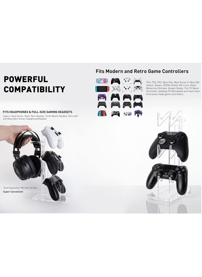 Generic - Universal 3 Tier Controller Stand and Headset Stand for Xbox ONE X Switch PS4 PS5 PC, Controller Holder Gaming Accessories, Build Your Game Fortresses (Clear) - Image 1