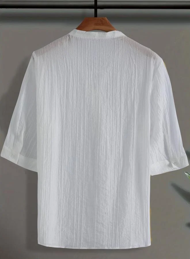 Take Two Take Two Men White Textured Drawstring Front T-Shirt