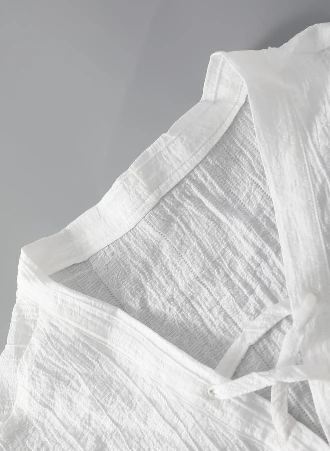 Take Two Take Two Men White Textured Drawstring Front T-Shirt