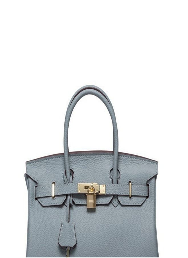 Loquat Gold Buckle Leather Handbag Linen blue  - Image 2
