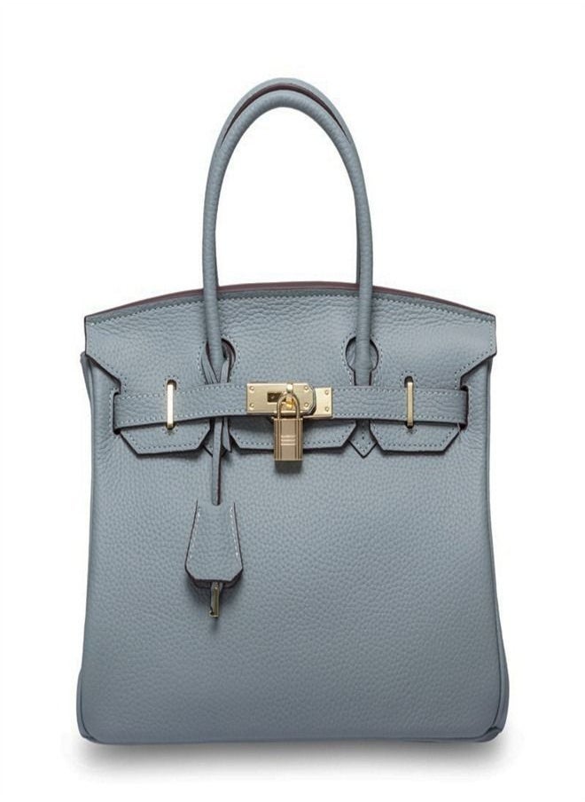 Loquat Gold Buckle Leather Handbag Linen blue  - Image 1
