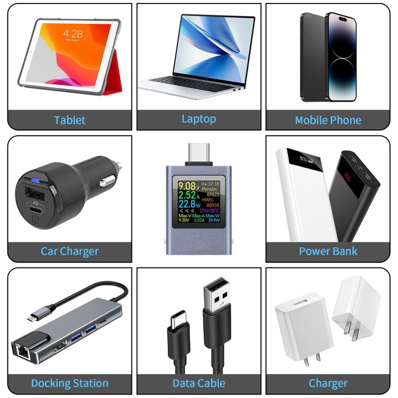 اختبار USB C متعدد الوظائف مقياس طاقة 50 فولت PD3.1 QC3.0 شحن سريع 6 أوضاع عرض دوران 360 تخزين دون اتصال - Image 5