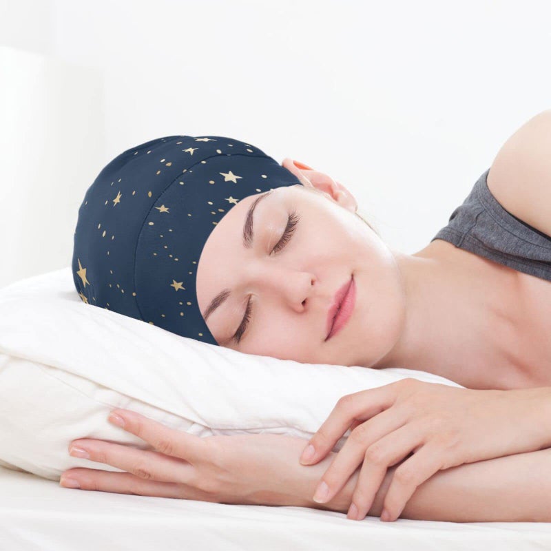 ElliTarr Satin Bonnet Lined Sleep Cap Hair Wrap Cover Slouchy Beanie for Curly Hair Protection for Gifts for Men Women Dark Blue Stars - Image 5