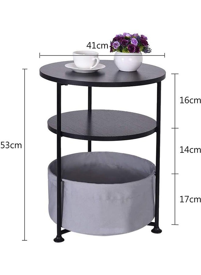 JCB CHIC Basics Round Storage End Table, Side Table with Cloth Basket，Metal Nightstand Bedside Table  2-Tier Coffee Snack Table for Bedroom Living Room and Office(C2#2) - Image 3