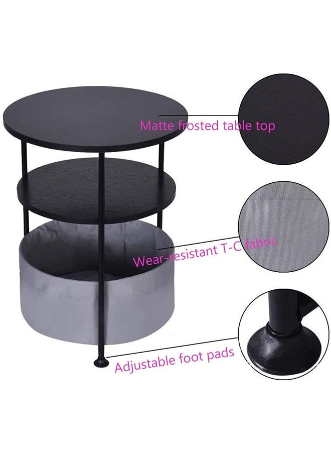 JCB CHIC Basics Round Storage End Table, Side Table with Cloth Basket，Metal Nightstand Bedside Table  2-Tier Coffee Snack Table for Bedroom Living Room and Office(C2#2) - Image 4