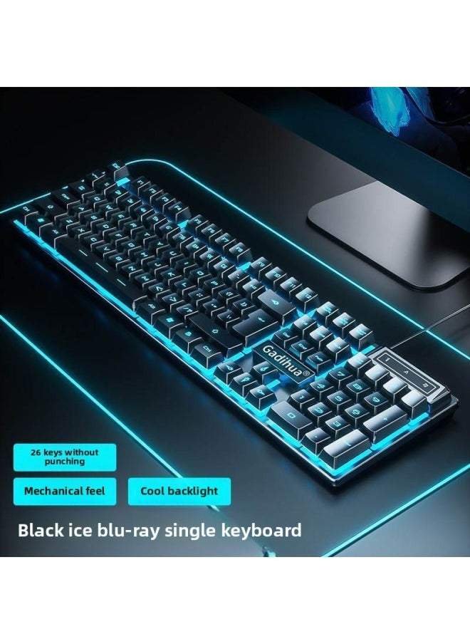 Generic - Mechanical Feel Game Backlit E-sports Office USB External Full-size Blue And White Double White Wired Keyboard-Color:Black Ice Blu-ray Keyboard [mechanical Feel] - Single Keyboard [one Year Warranty] + E-sports Mouse - Image 1