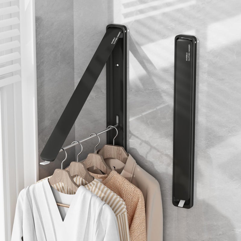 Clothes Drying Rack for Laundry Drying Rack Wall Mounted Clothes Hanger Rack Retractable Laundry Hanger Dryer Rack Space Saving Closet Organizer Aluminium Black
