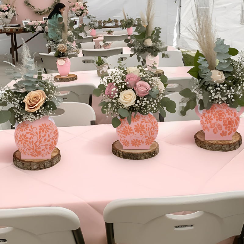 Jingmore 12 Pcs Platos De Barro Mexicanos Cielito Lindo Party Decoration Flower Vase Centerpiece Mexican Paper Gift Boxes Terracotta Clay Pottery Cinco De Mayo Decor for Tables(Brown Flower,Pink) - Image 5