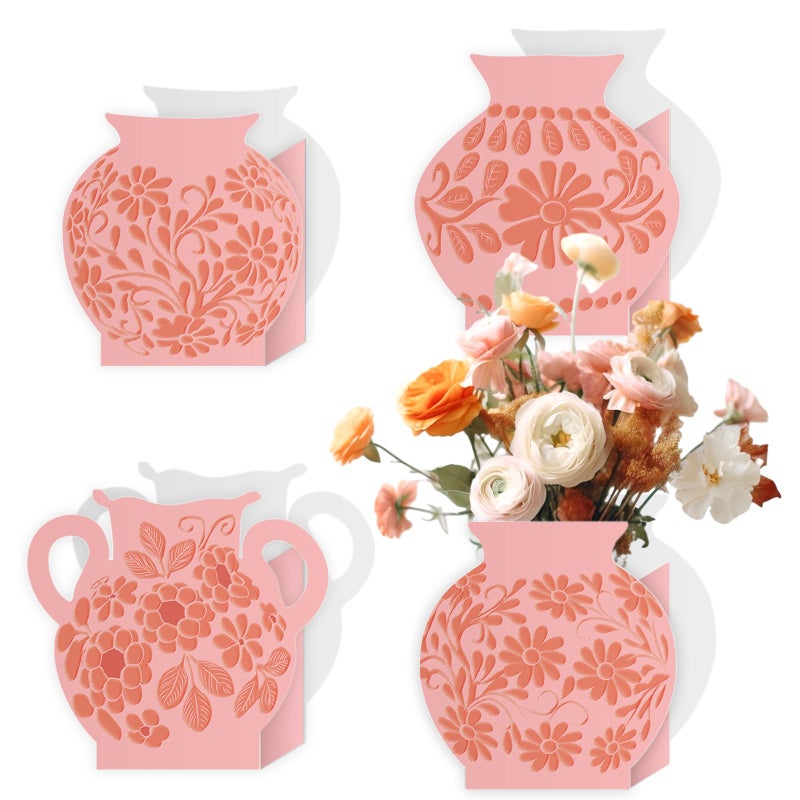 Jingmore 12 Pcs Platos De Barro Mexicanos Cielito Lindo Party Decoration Flower Vase Centerpiece Mexican Paper Gift Boxes Terracotta Clay Pottery Cinco De Mayo Decor for Tables(Brown Flower,Pink) - Image 1