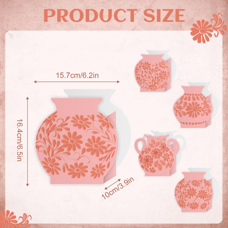 Jingmore 12 Pcs Platos De Barro Mexicanos Cielito Lindo Party Decoration Flower Vase Centerpiece Mexican Paper Gift Boxes Terracotta Clay Pottery Cinco De Mayo Decor for Tables(Brown Flower,Pink) - Image 2