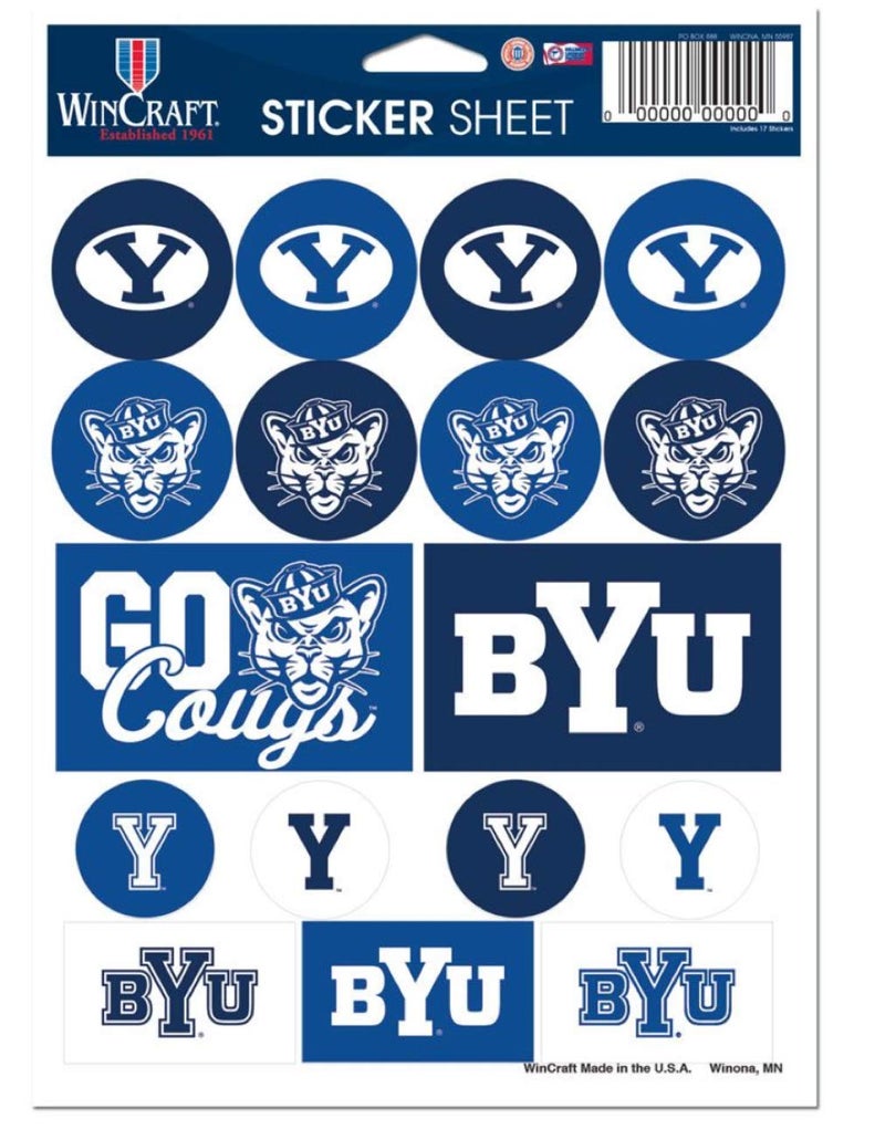 WinCraft NCAA Brigham Young University BYU Cougars 5 x 7 Variety Sticker Sheet 17 Stickers 1 Sheet