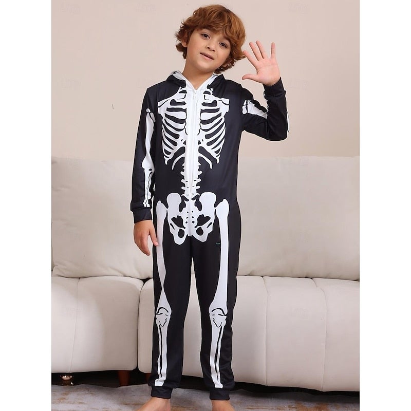 Y&D Matching Halloween Pajamas Jumpsuit Group & Family Halloween Costumes Skull Skeleton Spooky Funny Costume Kid's Adults' All Halloween Carnival Party Performance Easy Halloween Costumes Dress Up - Image 5