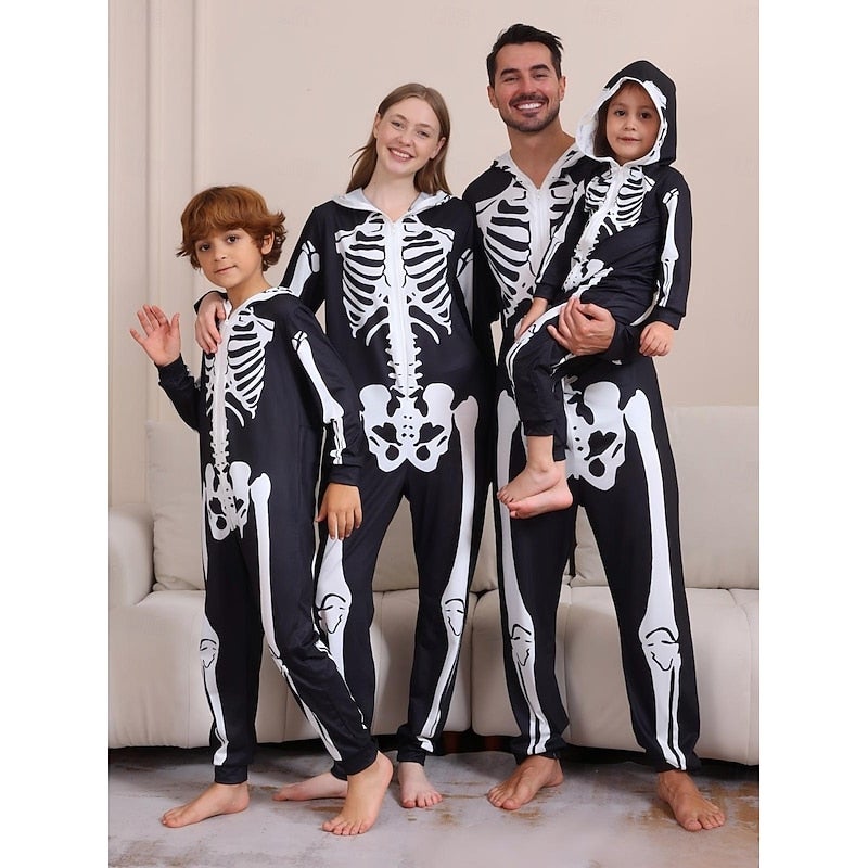 Y&D Matching Halloween Pajamas Jumpsuit Group & Family Halloween Costumes Skull Skeleton Spooky Funny Costume Kid's Adults' All Halloween Carnival Party Performance Easy Halloween Costumes Dress Up - Image 1