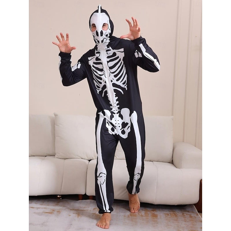 Y&D Matching Halloween Pajamas Jumpsuit Group & Family Halloween Costumes Skull Skeleton Spooky Funny Costume Kid's Adults' All Halloween Carnival Party Performance Easy Halloween Costumes Dress Up - Image 3