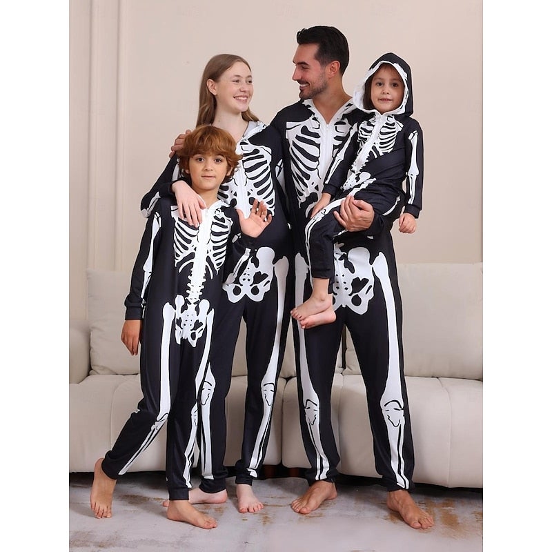 Y&D Matching Halloween Pajamas Jumpsuit Group & Family Halloween Costumes Skull Skeleton Spooky Funny Costume Kid's Adults' All Halloween Carnival Party Performance Easy Halloween Costumes Dress Up - Image 2