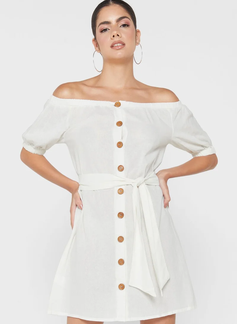 Ginger Button Detail Off Shoulder Dress