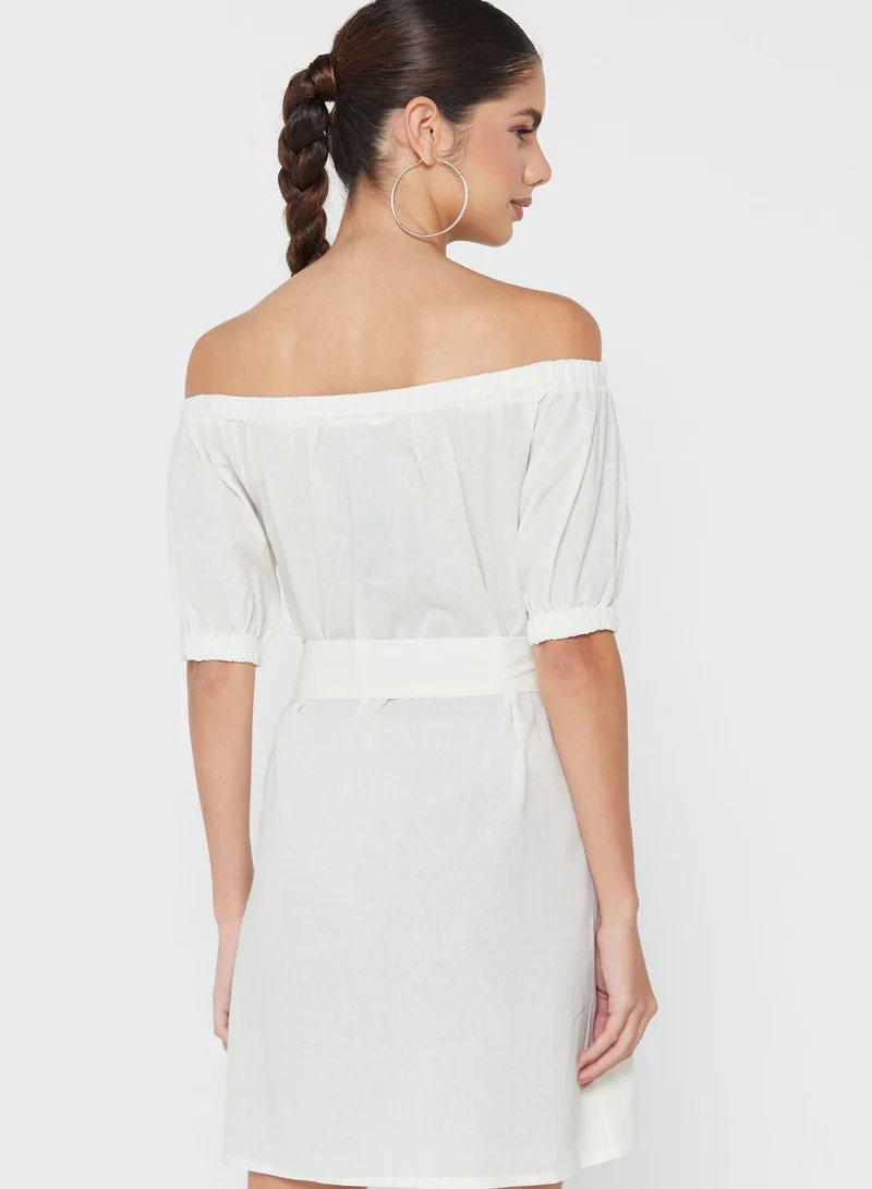 Ginger Button Detail Off Shoulder Dress