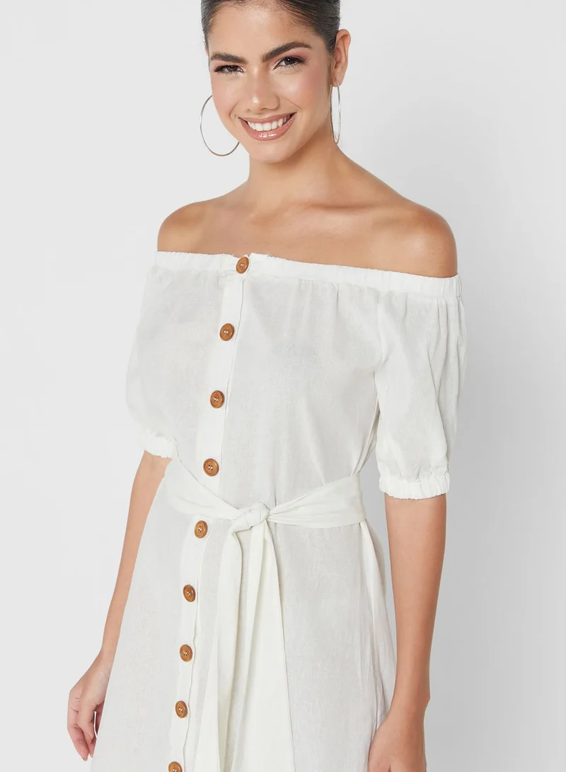 Ginger Button Detail Off Shoulder Dress