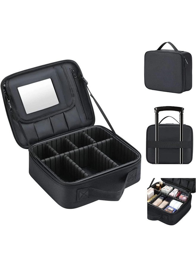 COSLUXE Nylon Travel Makeup Bag, Makeup Cosmetic Bag Case,Vanity Bag Organizer Portable Artist Storage Bag with Adjustable Dividers for Cosmetics Makeup Brushes Jewelry Digital Accessories - Black - Image 1