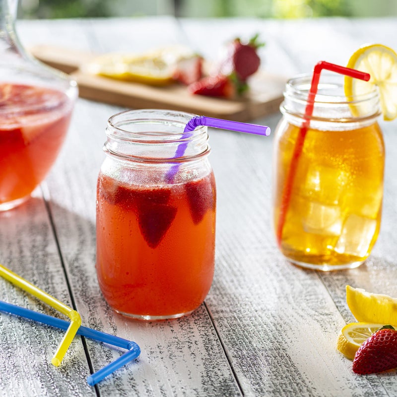 Comfy Package [250 Count] Flexible Plastic Drinking Straws - Disposable Swizzle Sticks - 7.75"" High - Assorted Colors - Image 3