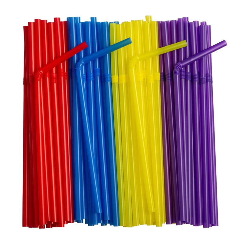 Comfy Package [250 Count] Flexible Plastic Drinking Straws - Disposable Swizzle Sticks - 7.75"" High - Assorted Colors - Image 1
