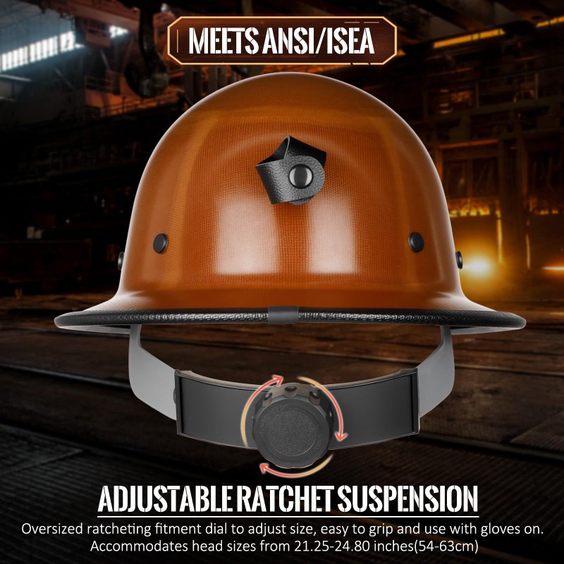 Mootycapa Fiberglass Hard Hat Phenolic Resin Safety Full Brim Helmet with Suspension Lamp Bracket and Cord for Men Women Construction Workers, Radiant Heat Loads up to 350f(Full Brim) - Image 3