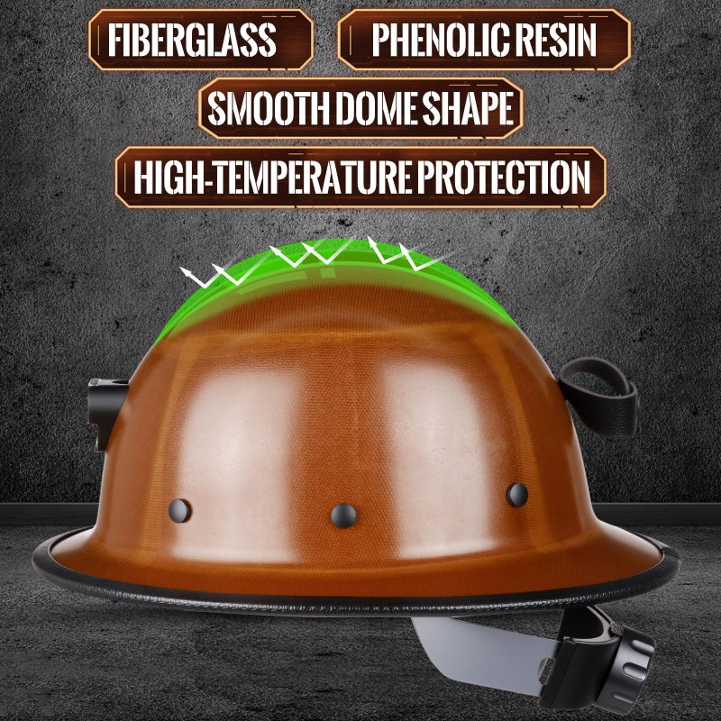 Mootycapa Fiberglass Hard Hat Phenolic Resin Safety Full Brim Helmet with Suspension Lamp Bracket and Cord for Men Women Construction Workers, Radiant Heat Loads up to 350f(Full Brim) - Image 2