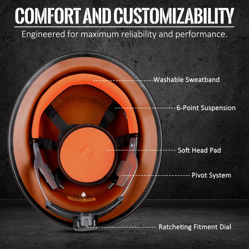 Mootycapa Fiberglass Hard Hat Phenolic Resin Safety Full Brim Helmet with Suspension Lamp Bracket and Cord for Men Women Construction Workers, Radiant Heat Loads up to 350f(Full Brim) - Image 4