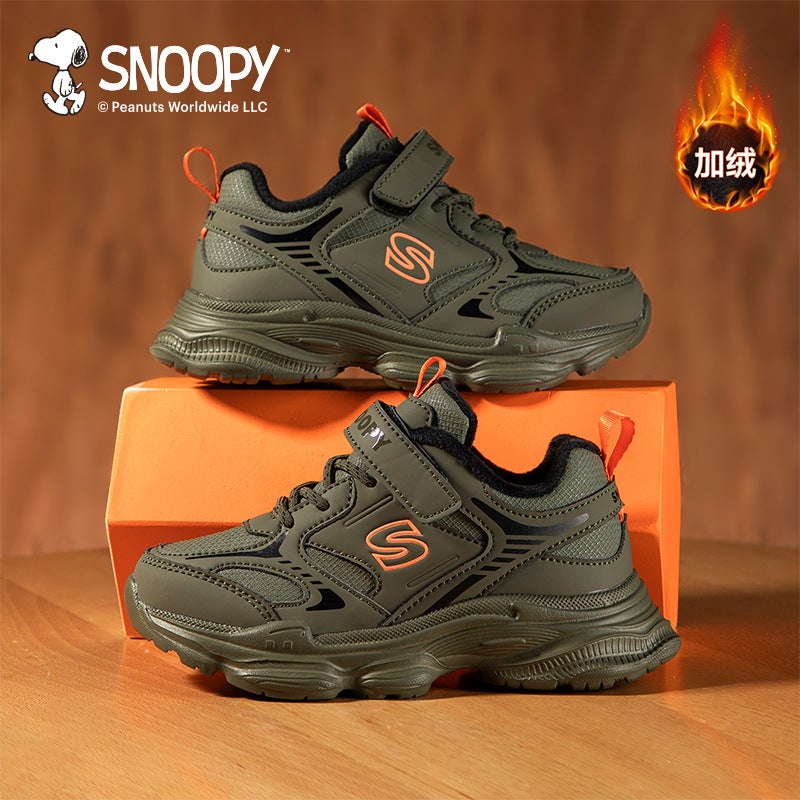 Snoopy Boys' Shoes Big Children'S Fleece-Lined Warm Cotton Shoes Leather Waterproof Outdoor Shoes - Image 4