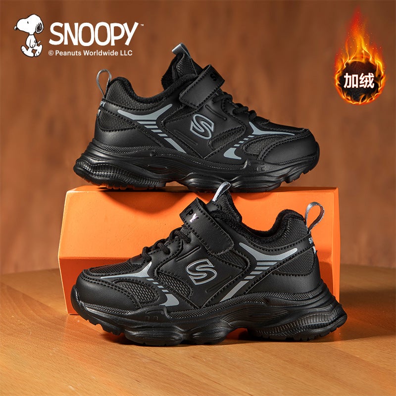 Snoopy Boys' Shoes Big Children'S Fleece-Lined Warm Cotton Shoes Leather Waterproof Outdoor Shoes - Image 2