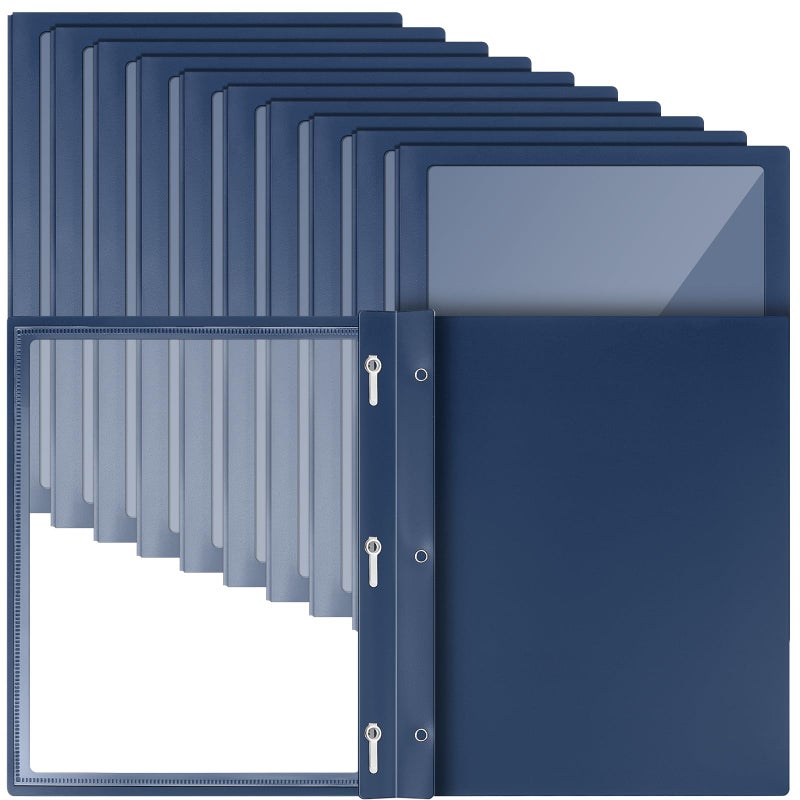 Teling 36 Pcs Report Covers with 3 Prong Fasteners Clear Front Presentation Folders Frame View Poly Report Folder Presentation Binder for Paper Document School Office (Navy Blue) - Image 1