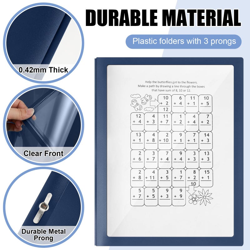 Teling 36 Pcs Report Covers with 3 Prong Fasteners Clear Front Presentation Folders Frame View Poly Report Folder Presentation Binder for Paper Document School Office (Navy Blue) - Image 3