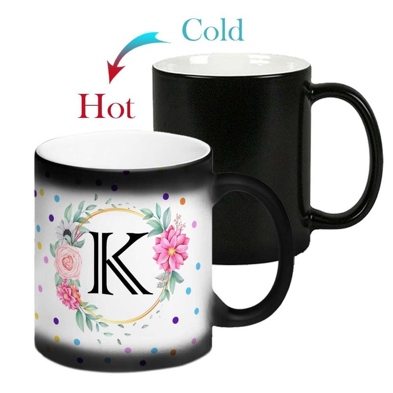 FirseBUY Alphabet K Magic Mug 1 Pcs Personalised Gift K Initial Letter Name Mug Co Worker Gift Birthday Present Ideas Gift for Women Men 11 oz Black - Image 3