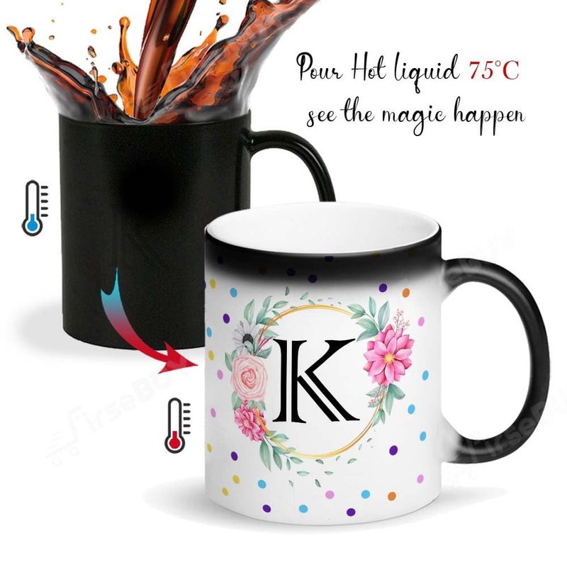FirseBUY Alphabet K Magic Mug 1 Pcs Personalised Gift K Initial Letter Name Mug Co Worker Gift Birthday Present Ideas Gift for Women Men 11 oz Black - Image 2