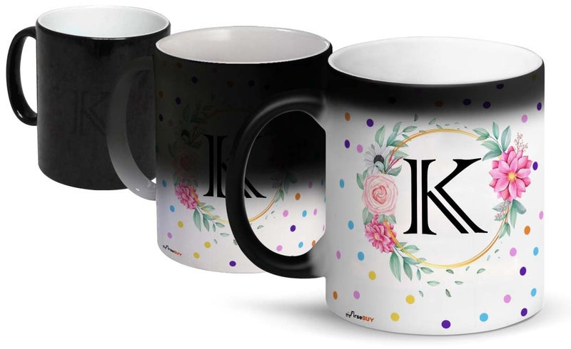 FirseBUY Alphabet K Magic Mug 1 Pcs Personalised Gift K Initial Letter Name Mug Co Worker Gift Birthday Present Ideas Gift for Women Men 11 oz Black - Image 1