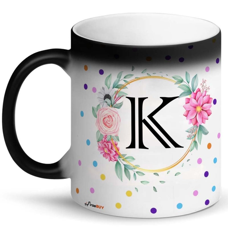 FirseBUY Alphabet K Magic Mug 1 Pcs Personalised Gift K Initial Letter Name Mug Co Worker Gift Birthday Present Ideas Gift for Women Men 11 oz Black - Image 4