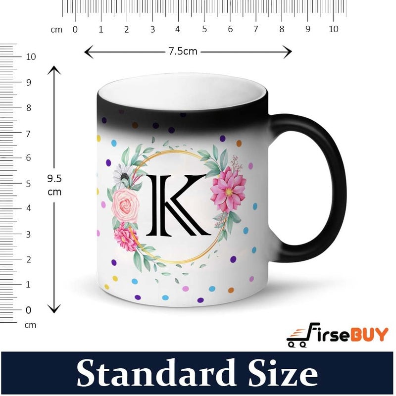 FirseBUY Alphabet K Magic Mug 1 Pcs Personalised Gift K Initial Letter Name Mug Co Worker Gift Birthday Present Ideas Gift for Women Men 11 oz Black - Image 5