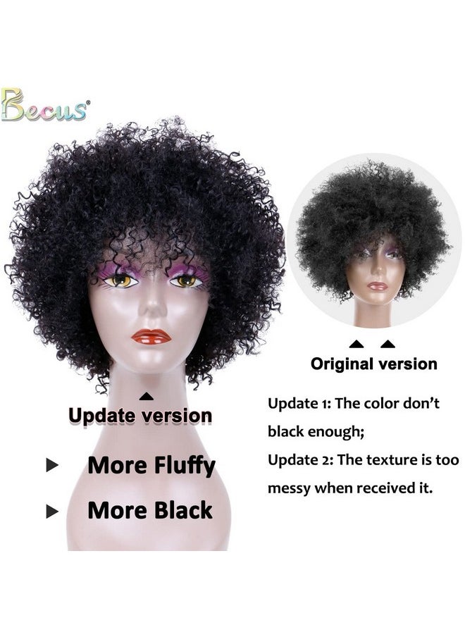 BECUS Afro Curly Wigs For Black Women Heat Resistant Brazilian Remy Human Hair Wigs(8 Inches Natural Spiral Black #1B)  - Image 3