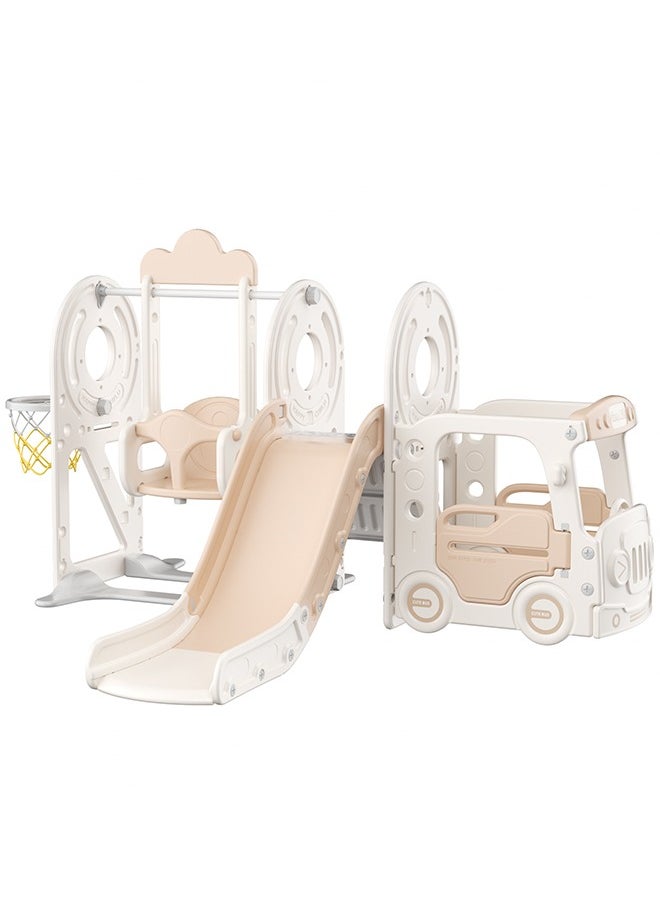 Beauenty - 5 in 1 Toddler Slide and Swing Set, Kid Slide for Toddlers Age 1+, Bus Themed Baby Slide with Basketball Hoop, Indoor and Outdoor Slide Toddler Playset Toddler Playground. - Image 1