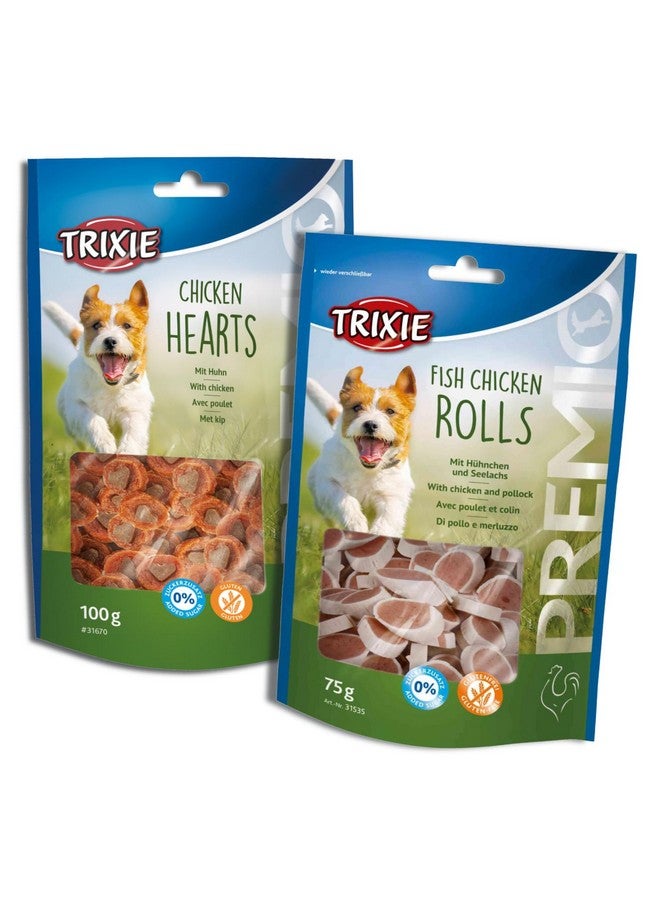 تريكسي مجموعة مكافآت الكلاب الفاخرة: قلوب الدجاج، 100 جرام ولفائف الدجاج بالسمك، 75 جرام - وجبات خفيفة غنية بالبروتين وصحية وتدريبية لجميع سلالات الكلاب - Image 1