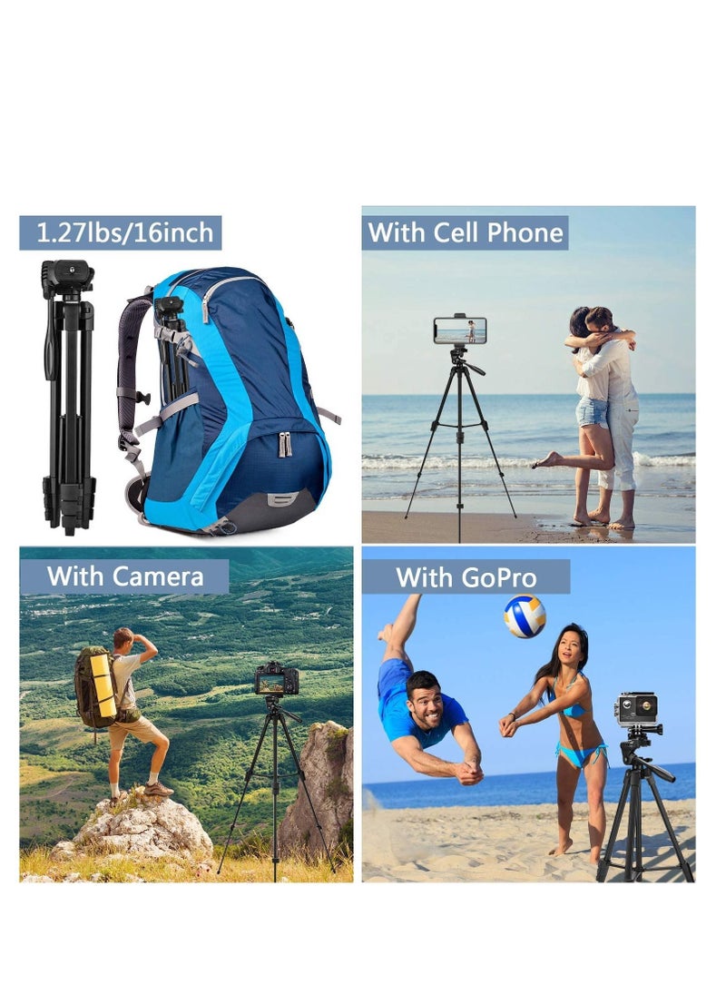 Tripod Stand 53" Extendable Mini Cell Phone Tripod Accessory with Portable Pouch, Bluetooth Remote Shutter and Phone Mount for iPhone/Android Phone/Gopros/DSLR Cameras