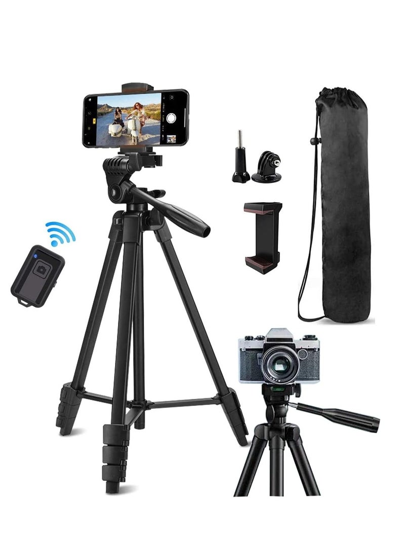 TYCOM Tripod Stand 53" Extendable Mini Cell Phone Tripod Accessory with Portable Pouch, Bluetooth Remote Shutter and Phone Mount for iPhone/Android Phone/Gopros/DSLR Cameras  - Image 1